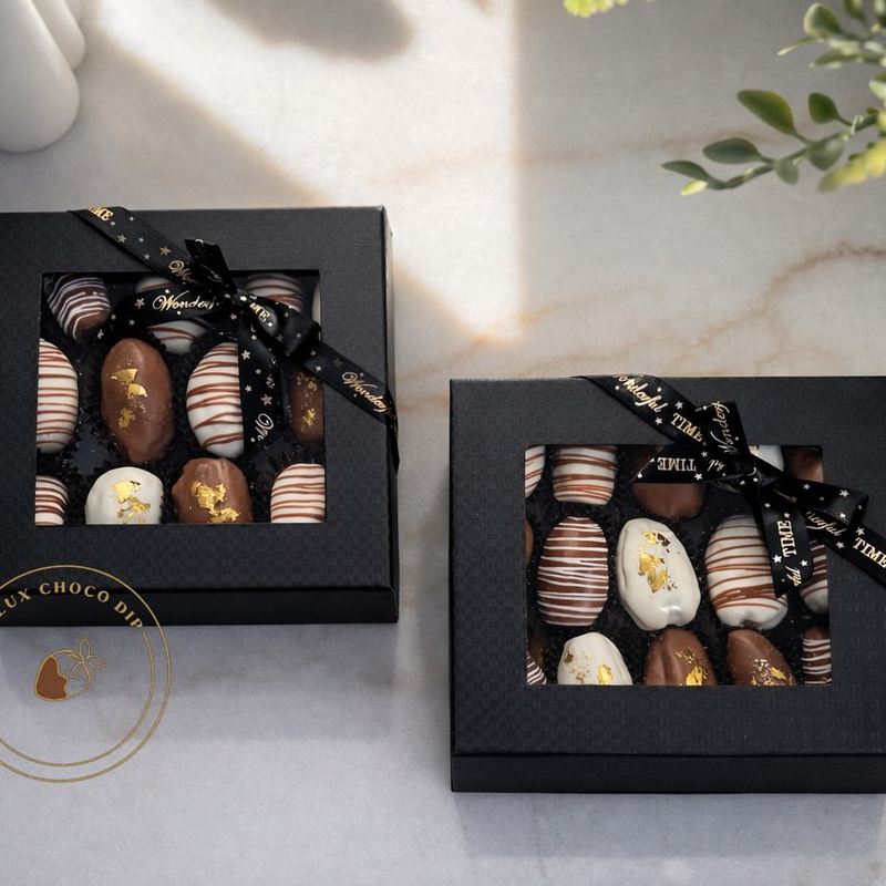 Gift boxes of chocolate-dipped dates